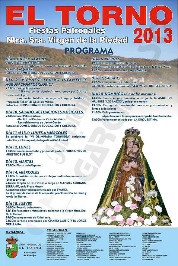 Cartel de las Fiestas de la Virgen de la Piedad en El Torno
